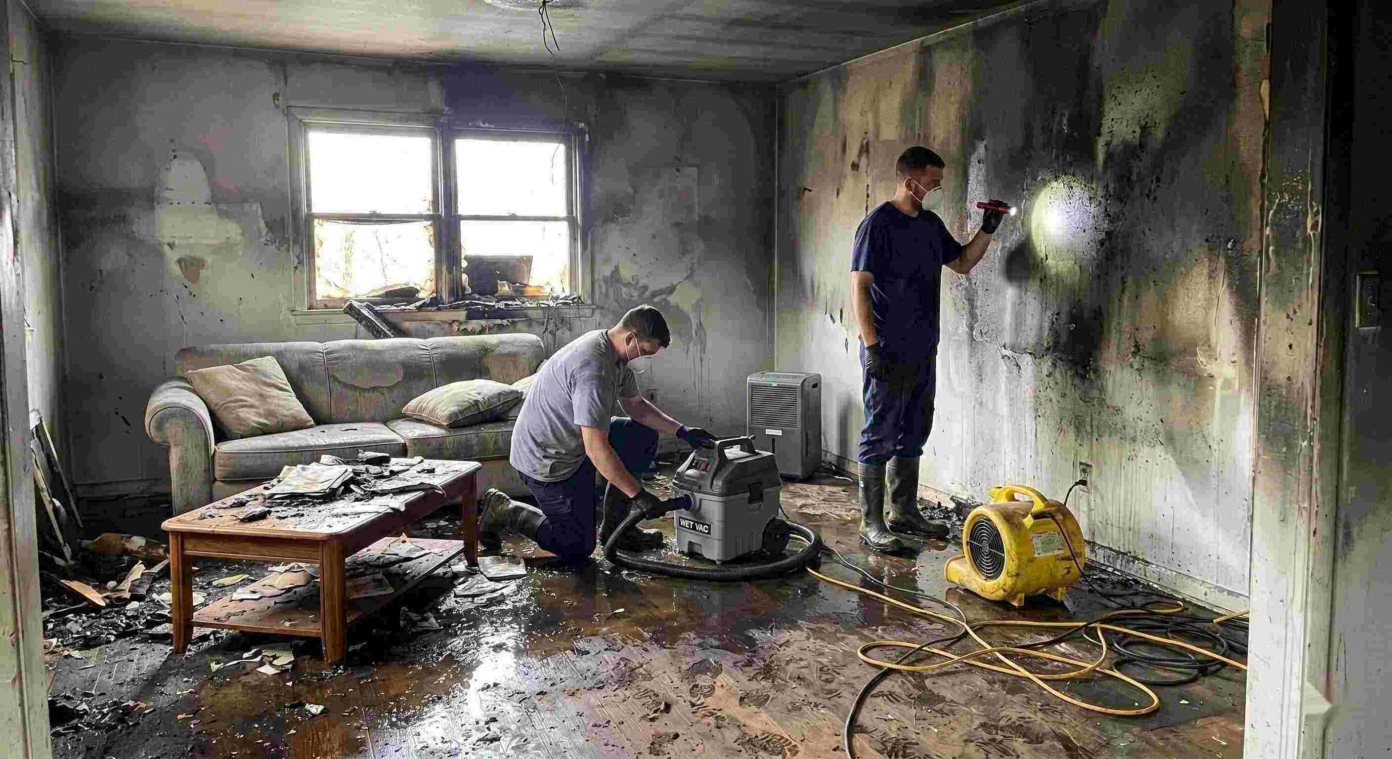 Local fire damage restoration cleanup with water removal and smoke damage repair in Fairfield home
