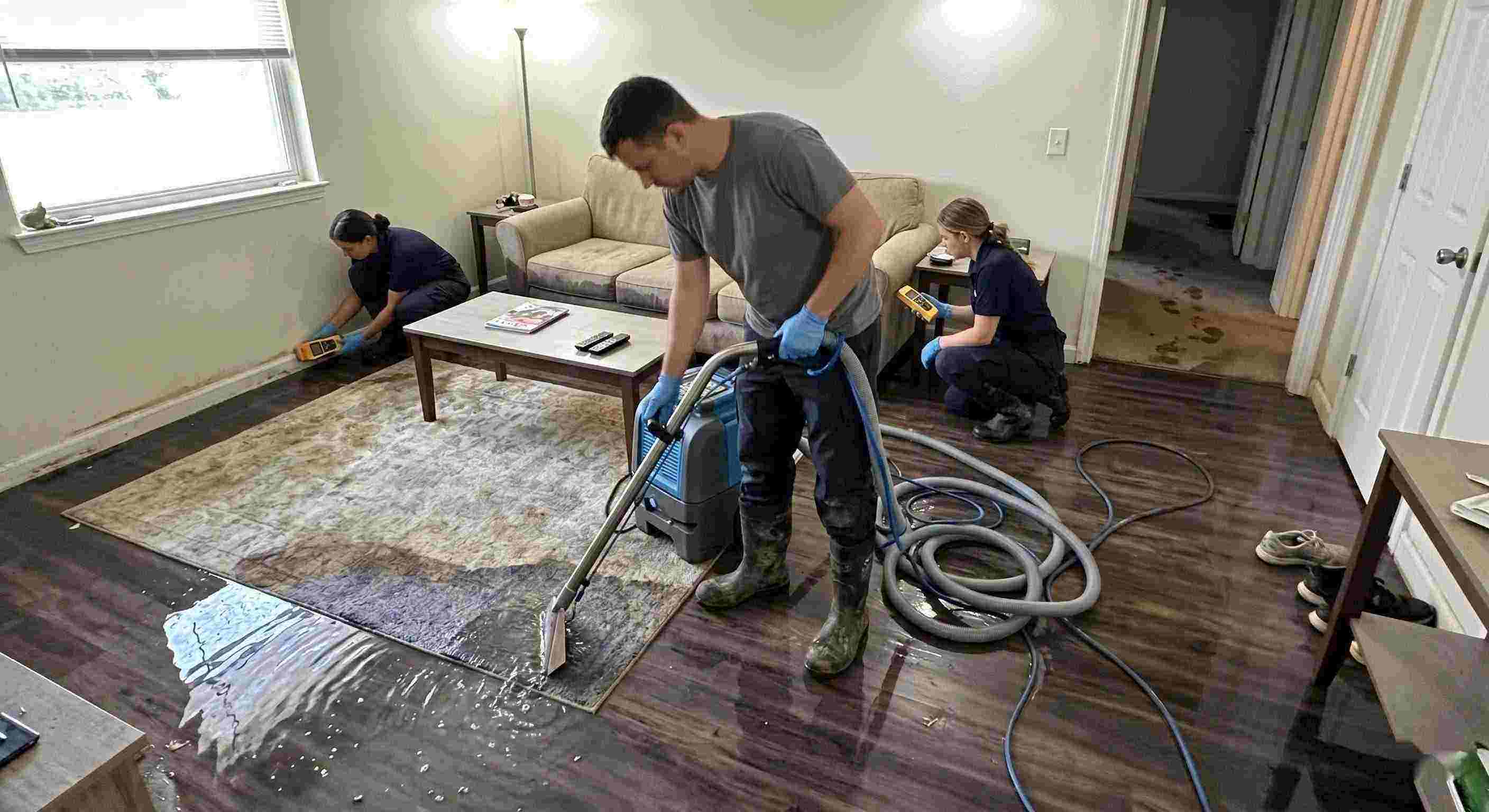 Reliable standing water extraction service removing pooled water inside a home in Fairfield