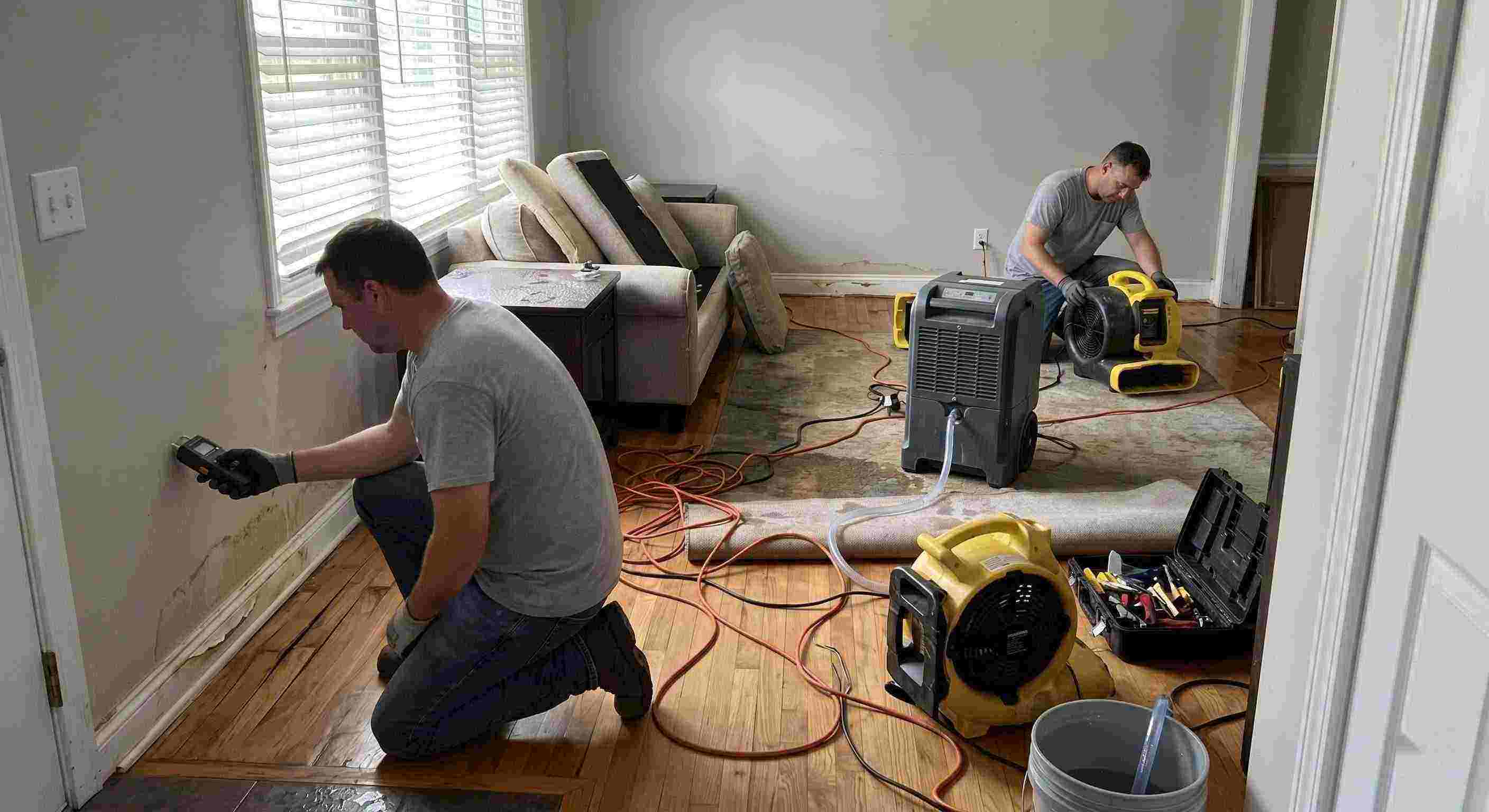 Best structural drying and dehumidification equipment removing moisture inside a water damaged home in Fairfield